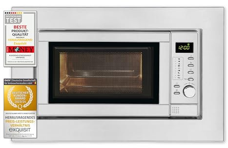 Exquisit Einbau-Mikrowelle EMW 19-7 G 900 Watt Grill 5 Leistungsstufen, Silber