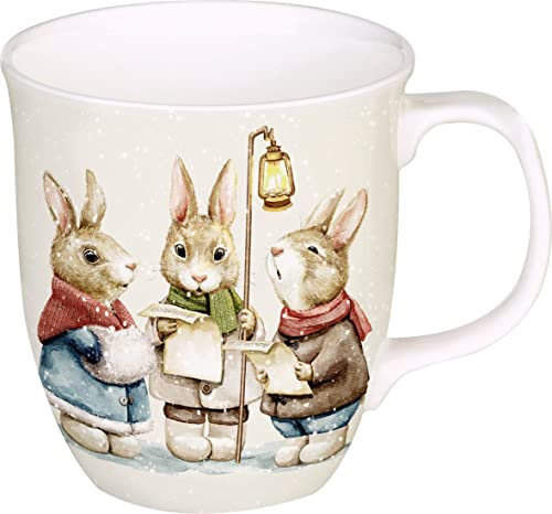 IHR - BOC 971760 - Becher, Hasen, Weihnachten, Leise rieselt der Schnee, Porzellan, Bone China, 10cm x 9cm, spülmaschinen- und mikrowellengeeignet, 375ml