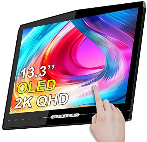 13.3 Inch 2k OLED Portable Monitor Touchscreen, 54000:1,100% DCI-P3 1ms Portable Monitor for Laptop/Smartphone/Game Consoles