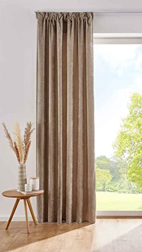 Gardinenbox Vorhang Thermo Chenille Taupe HxB 245x140 cm Schlaufenband Samtig Weich Verdunkelung, 2022500