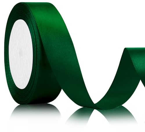 Xioabre Geschenkband Weihnachten Satinband Grün 25mm,22meters Schleifenband breit Dunkelgrün Vintage Stoffband für Hochzeit Hochzeitsdekoration Geburtstag Geschenke