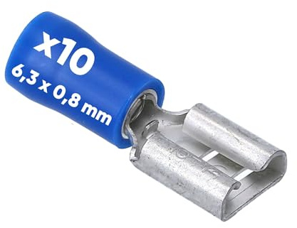 10 Stück Kalitec FHB638 Flachsteckhülsen blau 6,3x0,8 Kabelverbinder I 1,5-2,5mm² Steckverbinder I teilisoliert I Messing I PVC Kragen I für Kfz & Industrie
