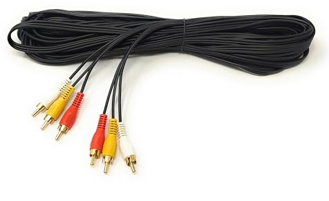 10m Triple 3 x RCA Male to 3 x RCA Male 24K Gold Plated Composite AV Audio Video Cable Compatible with Set-Top Box, Speaker, Amplifier, DVD Player (10m)