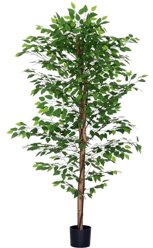 HOMCOM Plante Artificielle Arbre Artificiel ficus Hauteur 1,80 m Tronc Branches Liane Lichen Feuilles Grand réalisme Pot Inclus, intérieur, Vert