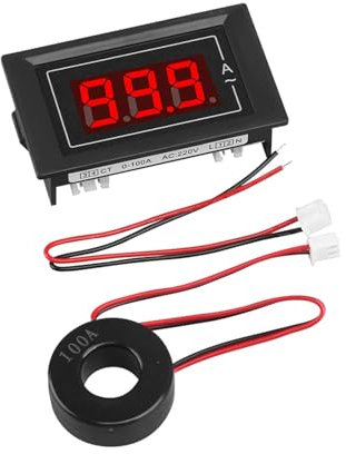SPABOY Amperímetro Digital LED de 1-99,9a, medidor de amperios, CA 220V, 100A, Detector de Prueba de Corriente, medidor de amperaje de 2 Cables con Transformador de Corriente