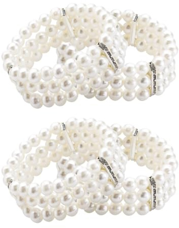 EUPSIIU 4 Pièces 1920 Bracelet de Perles, Bracelet, Bracelet des Perles Blanc, Multicouche Bracelet Chain, Bracelet en Perles Synthétiques pour les Années 20 Accessoire de Style Gatsby (Blanc)