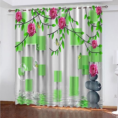 Schattierung Vorhänge Kreative Rosa Blumenreben 3D Druck 2Er Set Isolierung Schalldichte Kinder Gardinen Blickdicht Mit Ösen Vorhang Fenster Für Wohnzimmer Schlafzimmer Balkon -0Z5C0V3T3E1