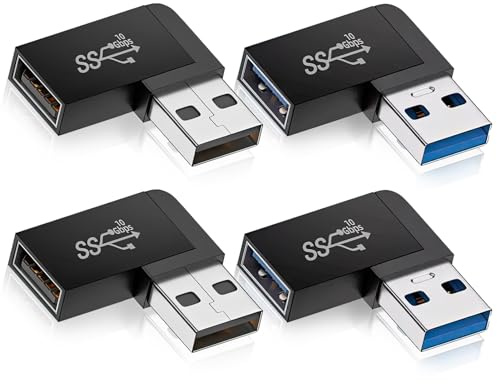 Wonvify 4 Stück USB 3.0 Adapter 90 Grad USB A Stecker zu Buchse Koppler, USB Winkelstecker 90 Grad Adapter, USB Linker Winkel und Rechter Winkel Adapter, Unterstützt Datenübertragung OTG