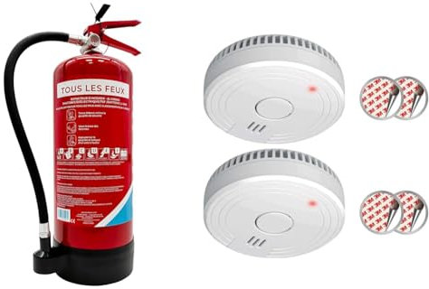 Firexo Extincteur Tous Feux (6 Litre) - 7 in 1 Extincteur d'incendie - Electrique et Domestique & ELRO FS1805 Détecteur de fumée avec 5 Ans de Batterie et Aimant - Conforme à la Norme européenne