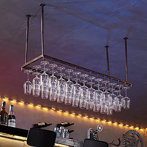 IBOWZ Deckenverzierung Deckenregal Weinglasregal aus Metall, höhenverstellbar, Weinglashalter aus Eisen, an der Decke montiertes Weinglas-Hängeregal, für Bars, Restaurants, Küchen
