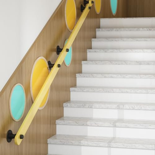 Handlauf Holz Innen Treppenhandlauf Treppengeländer Rutschfestes Massivholz Treppengeländer Wandhandlauf Treppe Geländer für ältere Menschen Kinder (120cm,Yellow)