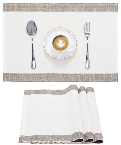JEMIDI 4er Set Tischset gerippt - 4 Tischsets aus Baumwolle - 4X Boho Platzdeckchen Platzset aus Stoff - Tisch Sets Platzsets Placemats - Naturfarben