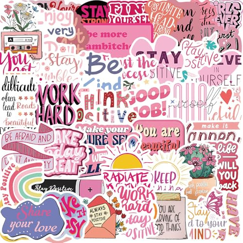 Pink Inspirational Phrase Stickers 50 Pcs Vinyl Aesthetic Motivational Stickers for Laptop Skateboard Scrapbook Computer Water Bottle Luggage Bike Car,Waterproof Cute Funny Sticker for Teens Adults