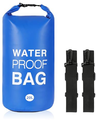 Shengxi wasserdichte Tasche, 20L Wasserdichter Packsack Wasserdichter Beutel Rucksack Seesack Beutel mit Verstellbarer Schultergurt für Kajakfahren Angeln Schwimmen Wandern Reisen (Blau)