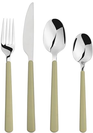 Cutlery Set Stainless Steel 16-Piece ABS Handle Fork Spoon Sets for 4 People (Olive Green)