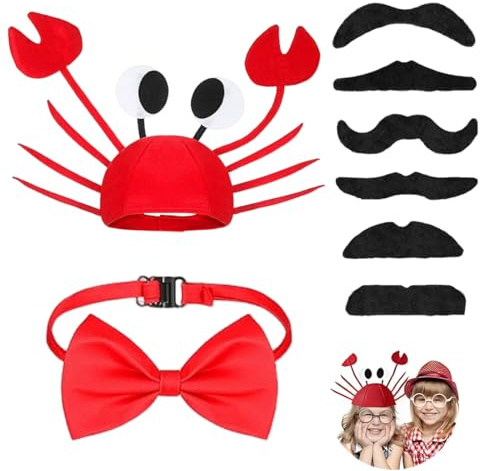 3-teiliges Set Verstellbare Rote Kostüm Mütze Lustiger Hut mit Roter Fliege und Bart für Kinder Damen Herren Erwachsene Halloween Weihnachten Ostern Party Dekoration Kostüm Zubehör