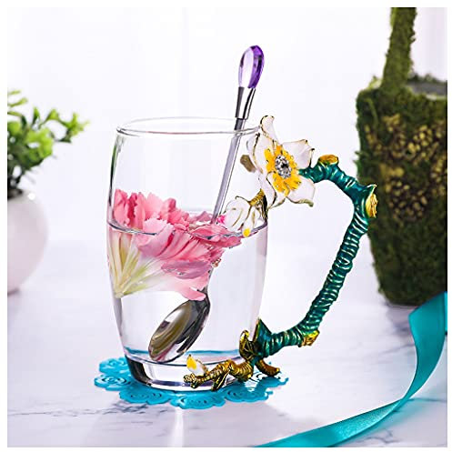 EPOTRDCV Keramik-Kaffeetrinkbecher, klein, frisch, 12,3 Unzen, Tasse, hitzebeständig, Glas-Kaffeetasse mit Deckel, Teetasse, Kristall-Milchtasse, Emaille, großer Bauch, 350 ml, Fr