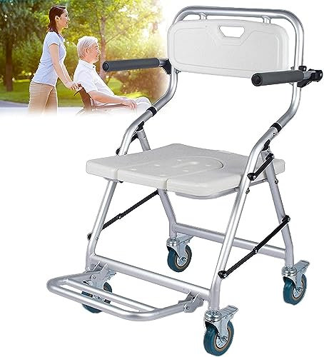 HPTHLY Duschstuhl für Senioren, Duschstuhl für Senioren und Behinderte mit Rädern, Klappbarer Toiletten-Duschstuhl mit Rädern, Badezimmer-Duschhock,