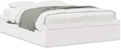 Juroupi Massivholzbett ohne Matratze Weiß 140x200 cm Holz Bett Massivholzbett Bed Frame Bettgestell Bett Holz Kiefernholz - 3282376