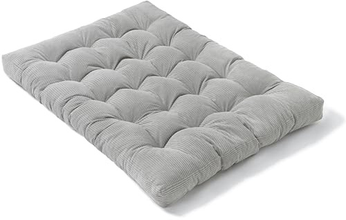 bananair - Futon Giapponese per 2 Persone, Comodo e Spesso, Imbottitura in Schiuma - Velluto a Coste Larghe Morbido ed Elegante - Con Cinghie, Materasso Pieghevole Pratico (140x190 cm, Grigio Chiaro)