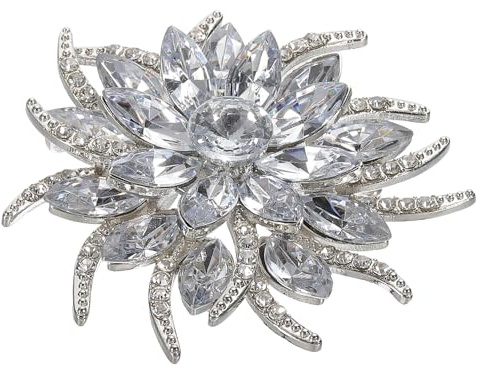 PATIKIL Broche con Diamantes de Imitación, Blanco Cistal Gran Flor Solapa Alfiler para Mujer Elegante Vintage Accesorio Pin para Vestido Abrigo Sombrero Bolsa Bricolaje Bufanda Regalo