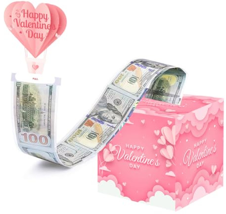 Valentinstag Überraschungsbox,DIY Geldgeschenke Geld Geschenkverpackung Spardose mit Karte Herausziehen,Spardose für Geld Geschenk Ideen,Ich liebe Heißluftballons Geschenke Box für Bargeld(rosa)