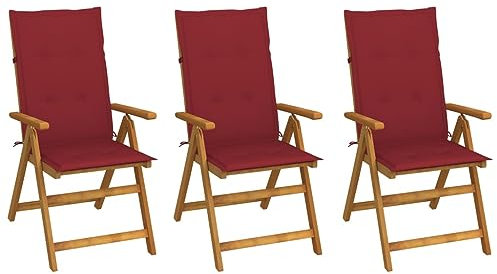 Xichuzi Klappbare Gartenstühle 3 STK. mit Auflagen, Gartensessel, Campingstuhl, Hochlehner, Balkonstuhl, Balkonmöbel, Terrassenstühle, Balkon Stuhl, Massivholz Akazie