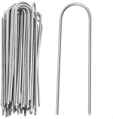 FACAIIO 100 Stück Unkrautbekämpfungs-Membran-Heringe, robuste U-Typ-Zaunstifte, verzinkte Landschaftsspikes zur Sicherung von Rasen, Kunstrasen, Matten und Netzen (15 cm)
