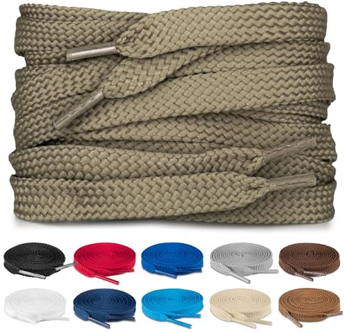 TULMERO SULPO 2 paia di lacci piatti da 8mm per scarpe, beige scuro, 150 cm - 2 Paare