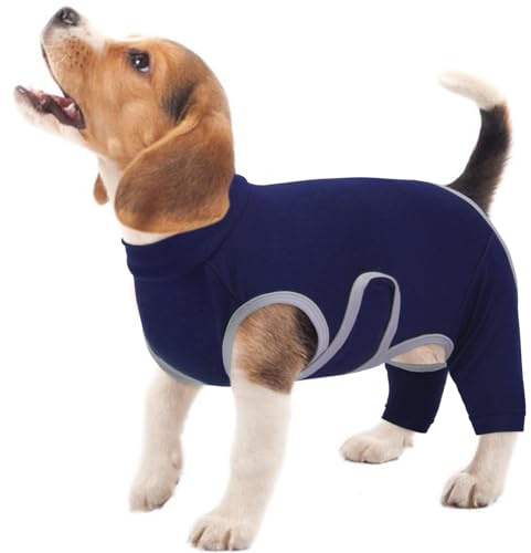 Kuoser Hundebody Nach OP für Hinterbeine Rückenoperation, M OP-Schutzanzug für Rüde Hündin, Verstellbarer Klettverschluss, Alternative Halskrause, Blau