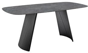 möbelando Esstisch >TOBELO< moderner Wangentisch mit Keramik-Tischplatte in anthrazit marmoriert, 180x90 cm, stabiles schwarzes Metallgestell, pflegeleicht & langlebig