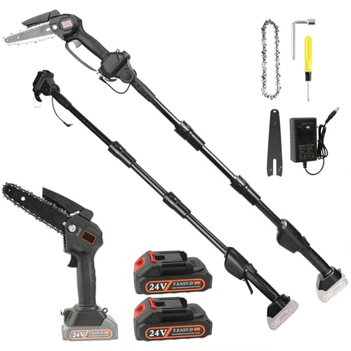 2 in 1 Motosierra Bateria, 8 Pulgadas Sierra Electrica Podar Arboles con Batería de 4000mAh, Serrucho de Poda, 30ML Depósito de Aceite, Length 2.25M Podadora Electrica Bateria (con 2 Batería)