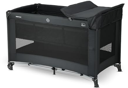 Deryan Baby & Kinder Reisebett mit Matratze - ab Geburt bis 5 Jahre, Pop Up Kleinkindbett Babyzelt in 2 Sekunden aufgestellt, inkl. Moskitonetz & Reisetasche (Schwarz, mit Bodenerhöhung)