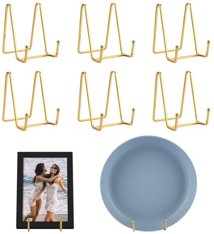 YAYODS 6 Stück 4 Zoll Tellerständer Metall - Tellerhalter Ständer Gold - Dekoteller Halterung - Bilderständer Teller Dekorative Ständer - Eisen Staffelei Teller für Foto, Bücher, Bild, Bilderrahmen