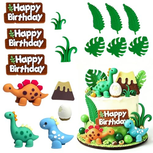 LIULINY 16 Stück Dinosaurier Kucheneinsätze, Dinosaurier Kuchendekorationen | Dino Geburtstag Deko, Kreative Cartoon Kucheneinsätze, für Dino Thema Babyparty Kindergeburtstag Party Kuchendekorationen