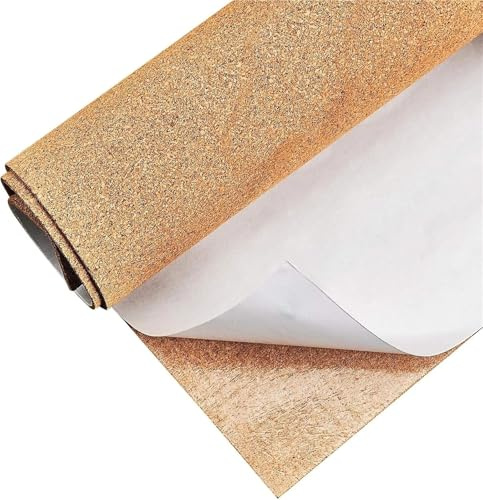 Liege Autocollant Rouleau de liège adhésif 2 mm d'épaisseur, 30,5 x 61 cm, isolant for tableaux d'affichage, sous-verres, panneaux porte et revêtements sol