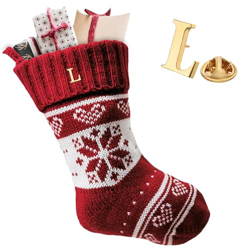 Ourdort Weihnachtsstrumpf mit Buchstaben,Weihnachtsstrümpfe Gestrickte Personalisiert,Nikolausstrumpf zum Befüllen & Aufhängen,Weihnachtsstrümpfe Kamin,Weihnachtsbaum Weihnachtsdeko