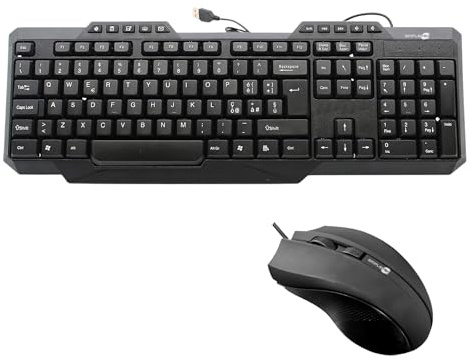 SIMPLETEK - Kit Mouse e Tastiera Cablati | QWERTY Layout Italiano Compatto, 10 Tasti Multimediali, Mouse Ottico 1600 DPI Regolabile, USB Plug & Play