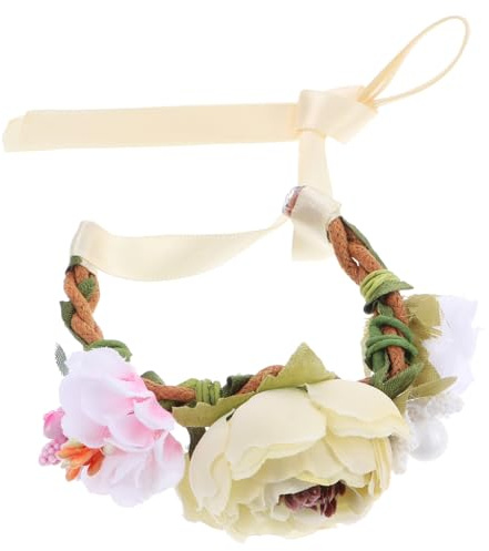 Toyvian Cerchietto Fiori per Animali Domestici, Fascia Copricapo Floreale Color Beige, Corona Decorativa per Feste e Foto Ricordo, Accessorio Leggero per Cani, Gatti, Materiali Resistenti