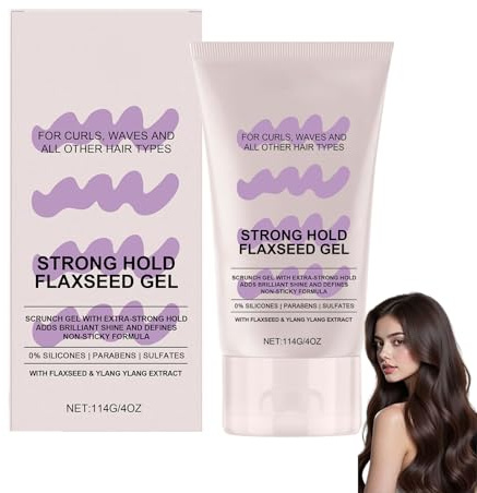 Strong Hold Flaxseed Gel Haargel, Extra starkes ScrunchGel für definierte Locken, Curl Cream Langanhaltender Halt & natürlicher Glanz, Locken Gel, Lockengel für Lockenpflege Naturlocken