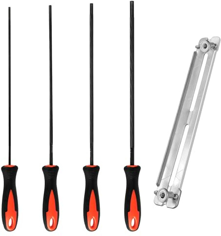 MumdoYAL 4 Stück feile für kettensäge mit Griff, kettensäge kette, rundfeile 3,2mm, 4,0 mm, 4,8 mm, 5,5 mm, für Heimwerker und Profis