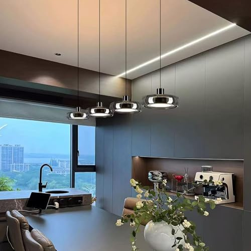 LED Pendelleuchte esstisch Dimmbar, Kristall Glas Hängelampe Esstischlampe, Mit Fernbedienung Moderne Hängeleuchte Linear design Höhenverstellbar Esstischlampe hängend Esszimmer Küche Lampe (4 Köpfe)