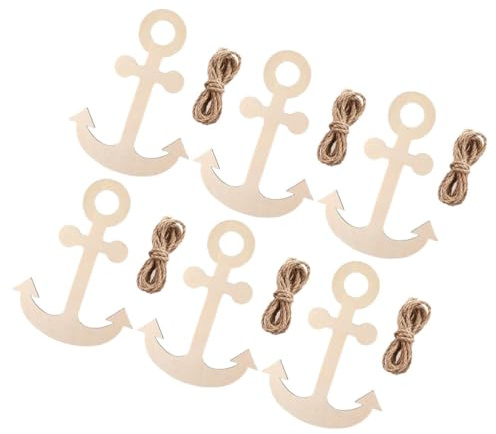 DOITOOL Juego de 6 Adornos Colgantes de Ancla Náutica de Madera sin Terminar Cuerda de Yute para Manualidades DIY Decoración Temática Oceánica para Fiestas de Verano y Hogar