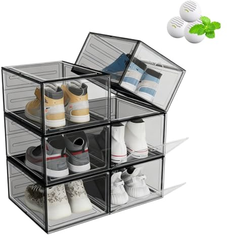 Transparenta skoboxar 34 x 27 x 18 cm robusta och med magnetisk dörr stapelbar plastförvaring för entré 10-pack – idealisk skoförvaringslösning