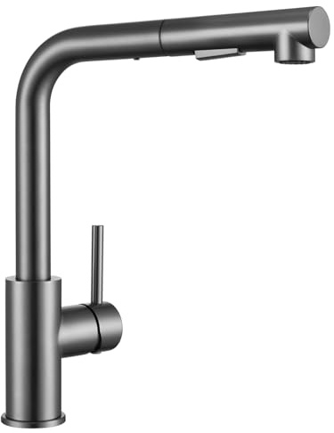 Sofetiy Grifo de cocina negro antracita, grifo de cocina extensible, alta presión, grifo mezclador de cocina con ducha, dos tipos de chorro de agua, grifo de fregadero de acero inoxidable, rotación de