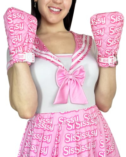 LittleForBig Sissy Adult Baby Soft Padded Locking Mittens - Adjustable Locking Mitts with Key - Quilted Cotton Sensory Restraint Mitts, Soft Breathable Hand Mittens with Plastic Clasp