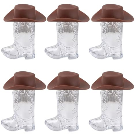 YFHUVB Cowboy Shot Glasses, Last Rodeo Hen Party Supplies, Cowboy Boot Shot Glasses for Western Themed Events, Set of 12 Mini Cowboy Cups with Hats, Ideal for Adult Gatherings and Special Occasions