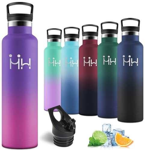 Motswedi Botella Termica 1 Litro, a Prueba de Fugas, Botella agua Acero Inoxidable, para Bebidas Calientes y Frías, Cantimplora Termica 1l, para Deportes, Gimnasio, Camping, Morado oscuro&Rojo rosado