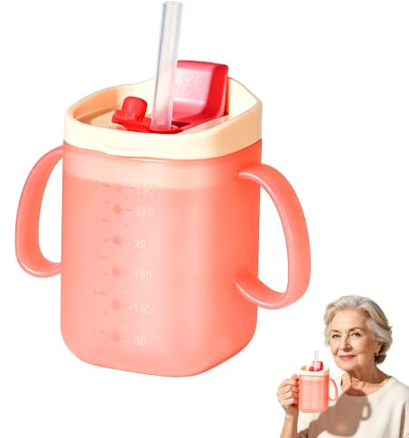 Beakers for Elderly, Adult Sippy Cup with Handle and Straw, Non Spill Cups for Elderly and Disabled Patients, Drinking Cup for Elderly with 280 ml Capacity, Ideal for Daily Hydration and Hot Beverages