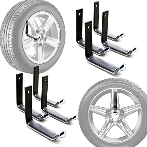 Wiltec Reifenhalter Wandmontage für 8 Reifen – 106 x 20 x 102 mm – aus Stahl – max. Traglasst 25 kg je Halter – Zubehör für Reifen Reifenregal Felgenbaum